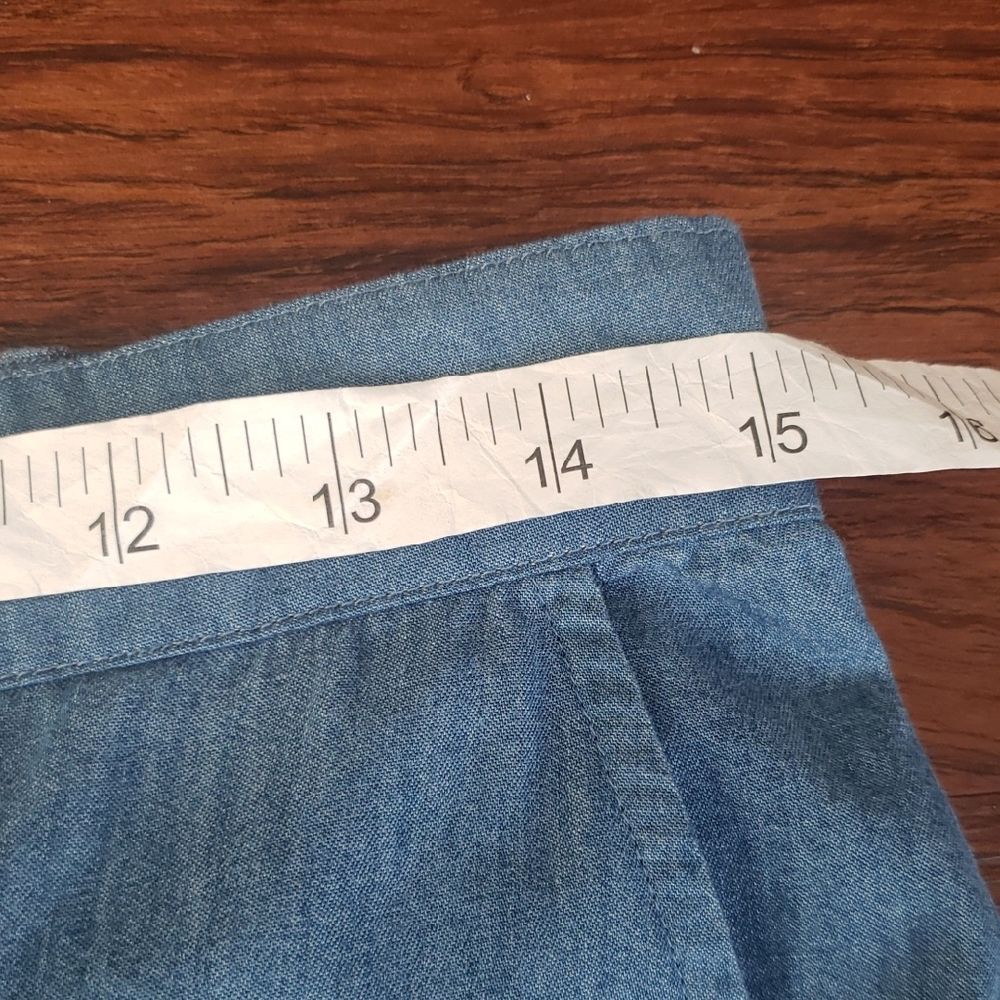 Johnny Was Chambray Blue Wide Leg Pants with White Embroidery Cotton Size Small - Picture 7 of 9